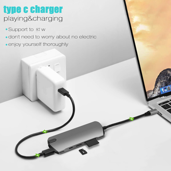 10-in-1 USB-C Hub HDMI:llä, Ethernetillä ja SD-kortinlukijalla