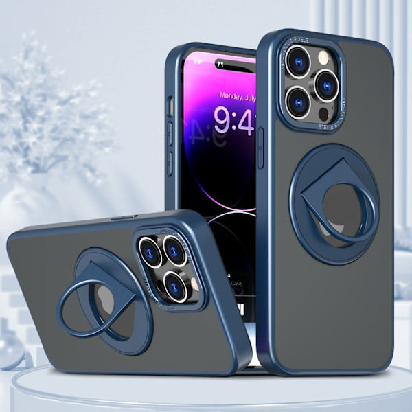 Magnetiskt skyddande telefonfodral med osynligt stativ för iPhone iPhone 15 Plus Blå