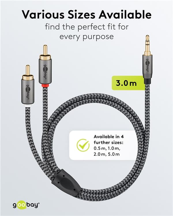 Audioadapterkabel AUX, 3,5 mm jackstik til stereo RCA-stik, 3 m