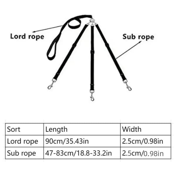 Trippelkoppel 3-i-1 infällbart polyesterkoppel med metall och ABS-kontakter, svart, längd:90cm bredd:2.5cm
