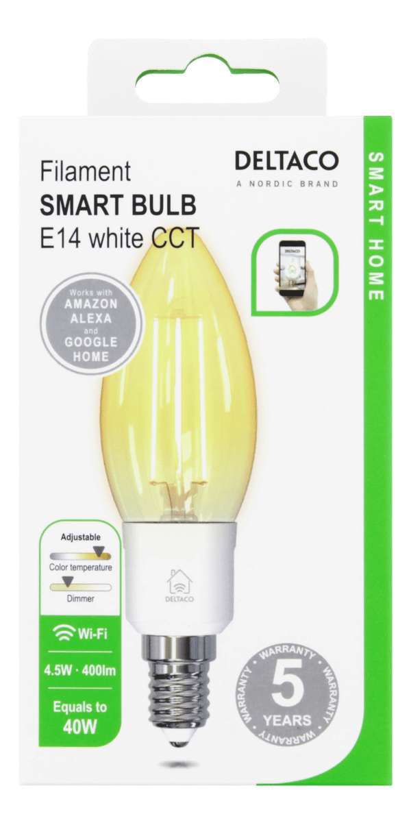 SMART HOME FILAMENT LED-lampa, E14, Dimmable, 1800K-6500K