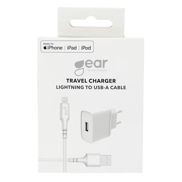Laddare 220V 1xUSB 1A Vit Lightning Kabel 1m MFI