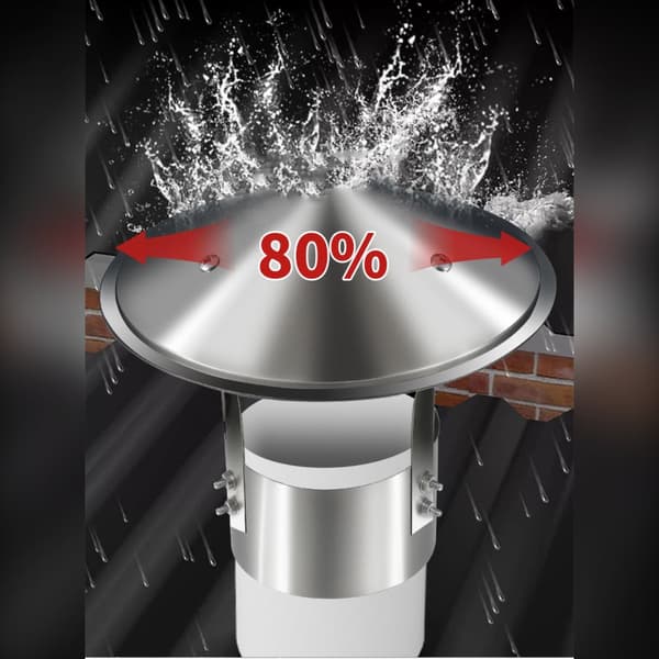 Skorstensregnhætte i rustfrit stål – 80 % større dækning, forstærkede skruer og nem montering til røgrør 150 mm 150 mm