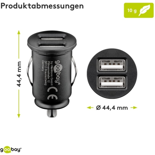 Dubbel USB-bilsladdare (15,5 W)