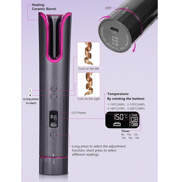 INF Sladdlös automatisk locktång Hair Curler