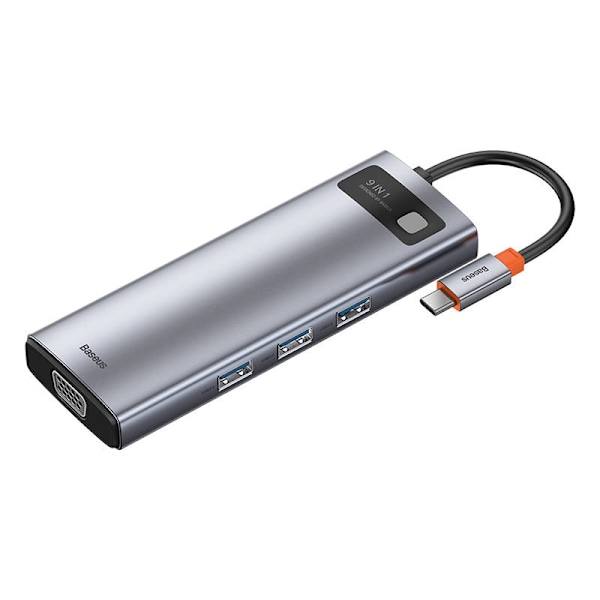 Hub 9in1 Baseus Metal Gleam Series, USB-C till 3x USB 3.0 + HDMI + USB-C PD + Ethernet RJ45 + microSD/SD + VGA