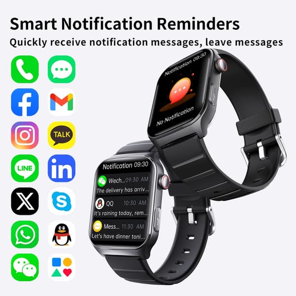 Smartwatch med Bluetooth-samtal och hälsomonitorering kompatibelt med iOS och Android, Bluetooth 5.3, PU-läderrem Black Black