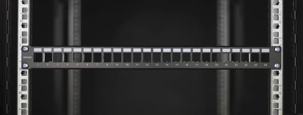 19" Keystone patch panel, 24 ports, 1U, ground cable, metal