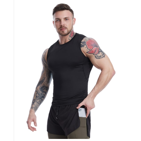 Herre Sommer Løb Træning Fitness Vest Sort L