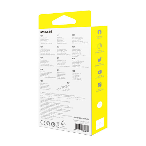 Snabbladdningskabel 3in1 Baseus Free2Draw, USB till micro USB+USB-C+Lightning, 3,5A, 1,1m (vit)