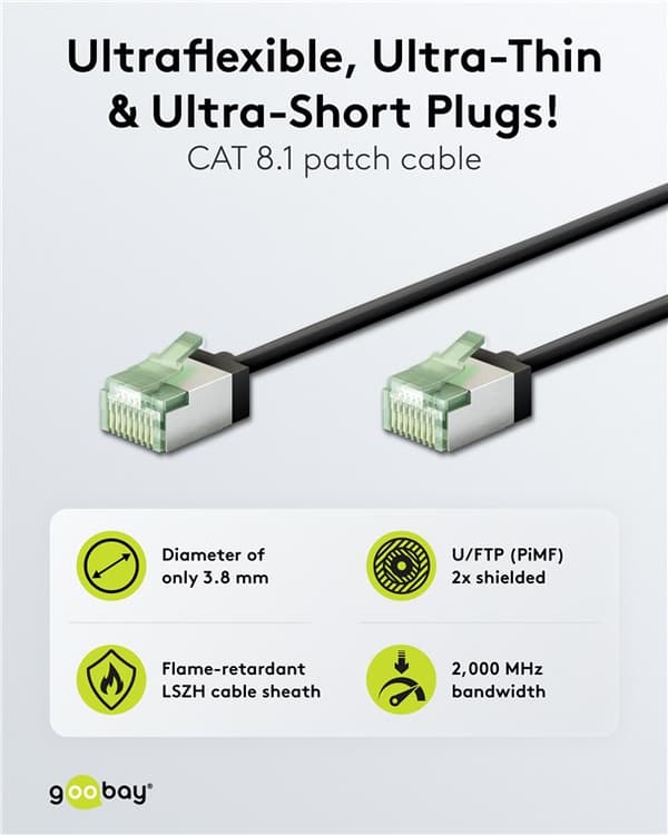 Ultraflexibel patchkabel CAT 8.1, slim, U/FTP, svart