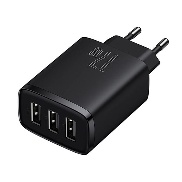 Baseus kompakt snabbladdare, 3x USB, 17W (svart)