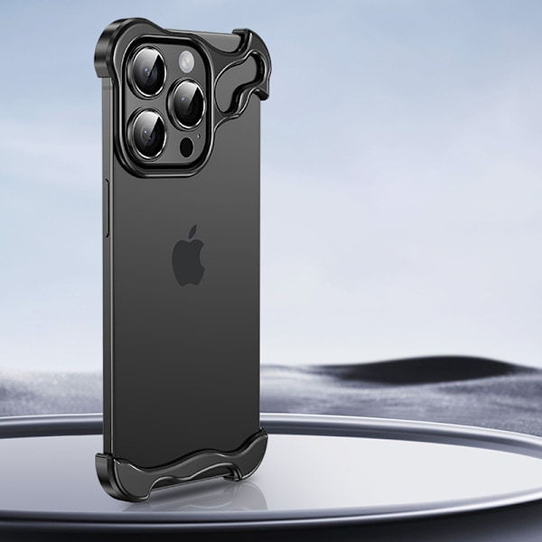 Unikt metalrammeetui + linsefilm til iPhone 12 Sort