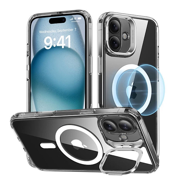 ESR Classic Hybrid (HaloLock) kotelo jalustalla iPhone 16 Plus:lle (läpinäkyvä)