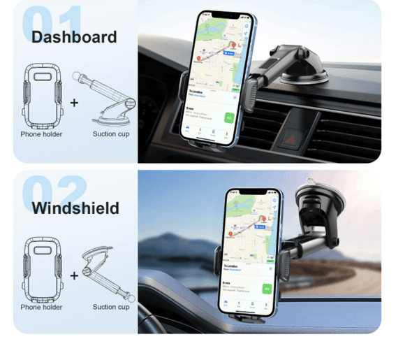 Mobilholder til instrumentbræt og luftventil Black Black