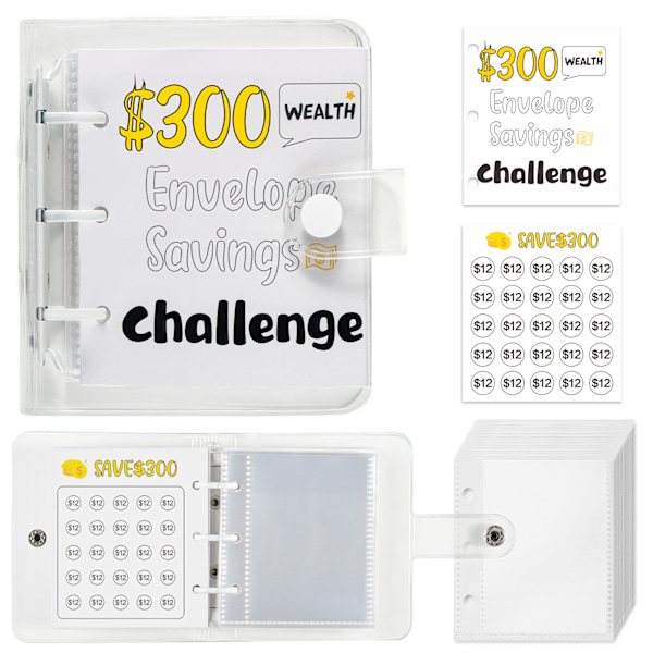 Money Saving Challenge Binder - Mini Cash Envelope System - 300 dollarin tavoite Valkoinen