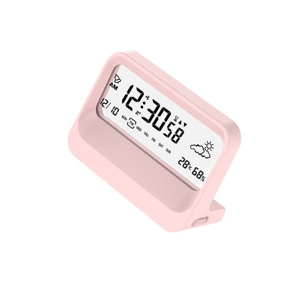 Multifunktionell Digital Student Väckarklocka med Temperatur, Luftfuktighet och Timer (Batterier Ingår Ej) Pink Pink