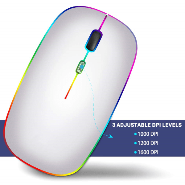 Trådløs mus med RGB LED dual mode Bluetooth/Wifi Sølv Sølv