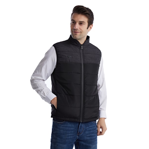 Opvarmet vest med dobbelte kontroller, konstant temperatur og varme Sort+grå 3XL