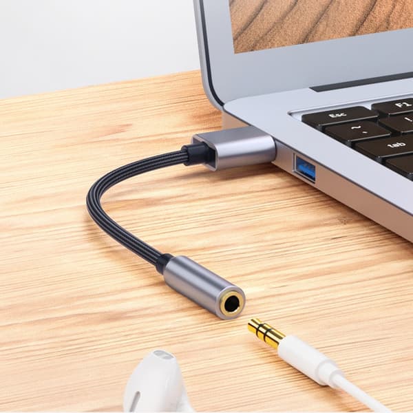 USB til 3.5mm Audio Kabel - 0.2m - Lydadapter til PC, Headset og Mikrofon - Grå