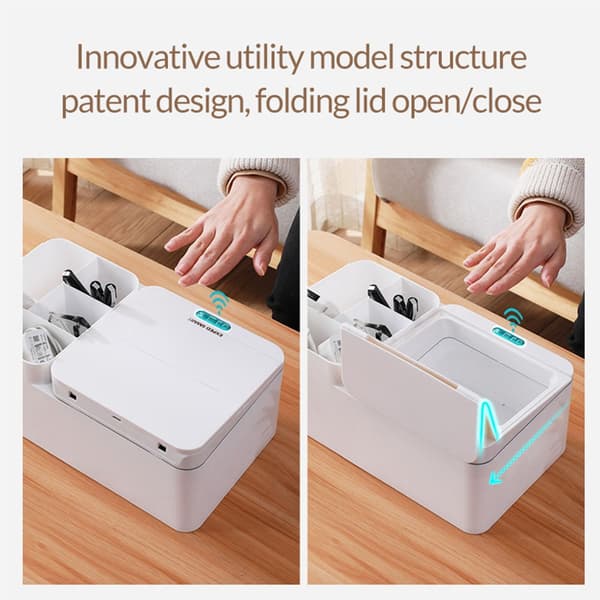 Smart Sensor Elektrisk Bordsvävnadslåda - USB Uppladdningsbar & Multi-Fack Förvaring White White