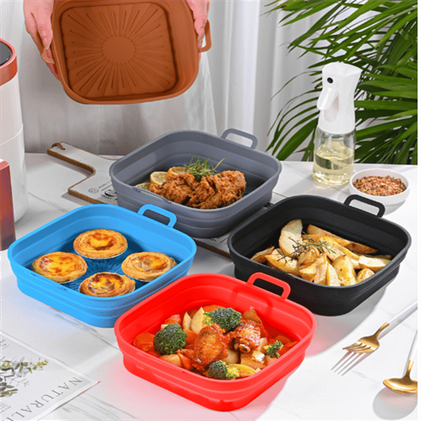 Hopfällbar Air Fryer Silikonform 17,5 cm 2-pack Black Black