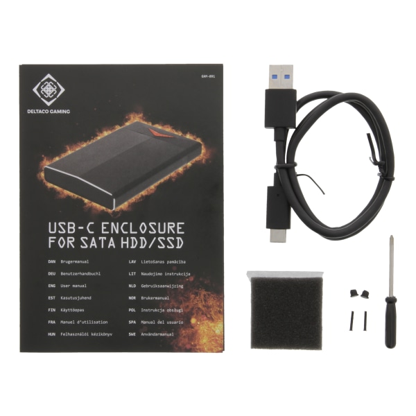 DELTACO GAMING 2.5" SATA HDD enclosure, aluminum, LED, USBC, USB
