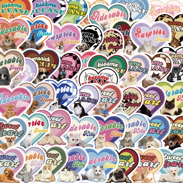 49 st Heart Cat Stickers Flerfärgad