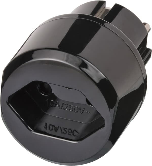Travel adapter, Switzerland to EU, earthed, black