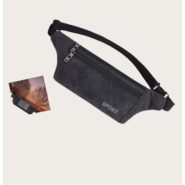 Midjeväska i canvas med ficka - Fannypack för utomhussporter Svart