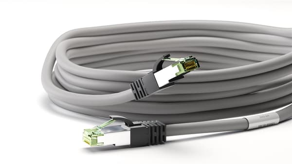 RJ45 (CAT 6A, 500 MHz) patch-kaapeli CAT 8.1 S/FTP -raakakaapelilla, harmaa