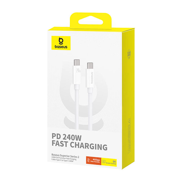 Kabel USB-C tai USB-C Baseus Superior USB4, 240 W, 1 m (biały)