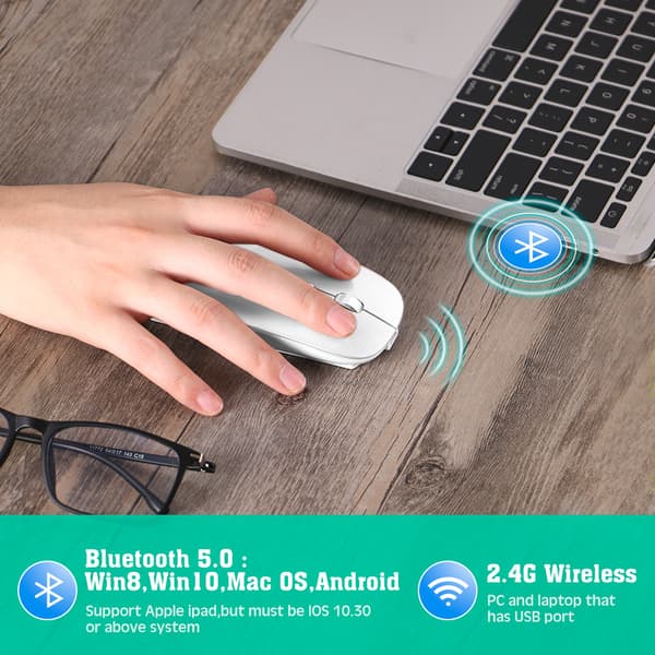 Langaton Bluetooth Dual Mode -hiiri monilaitteiseen käyttöön White White