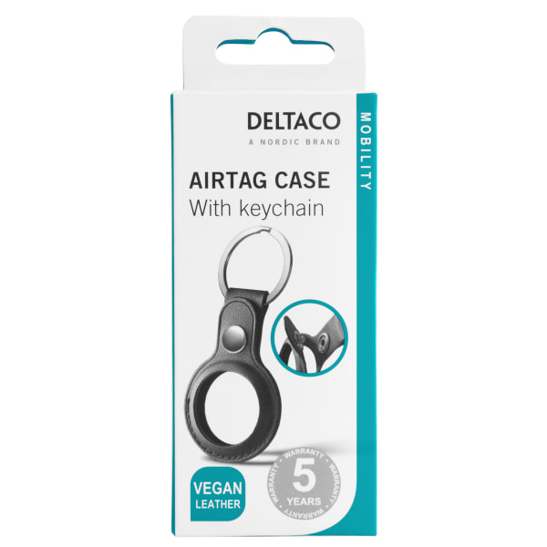 Apple AirTag case, keychain, vegan leather, black