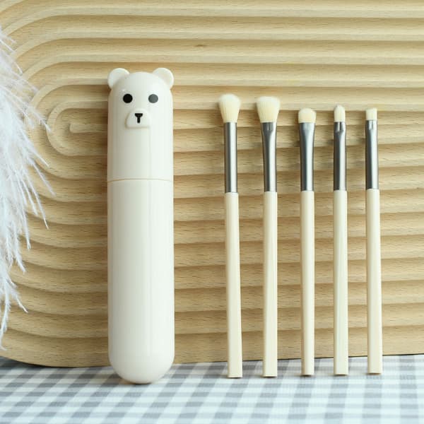 Makeup Brush Set - 5 Borstar med Hållare White White