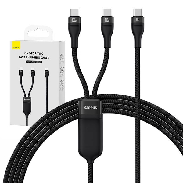 2-i-1 USB-kabel Baseus Flash Series USB-C til USB-C 100W, 1,5 m (sort)