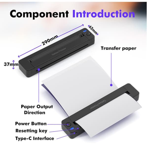 A4 termisk tatoveringsstencilprinter med Bluetooth, 2000 mAh batteri, ABS-design og bærbar udskrivning til studie og kontor