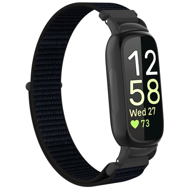 Nylon Loop Hook and Loop Rem Kompatibel med Fitbit Inspire 3 - Fås i Flere Farver Black Black