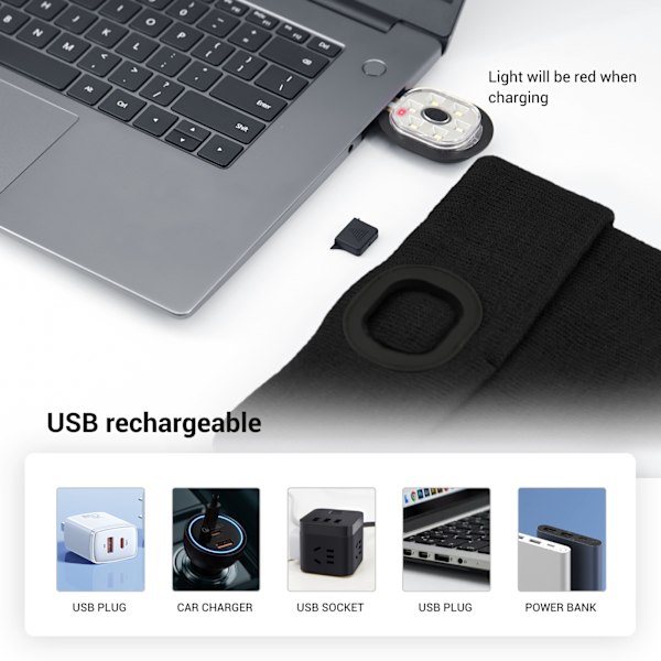LED-pipo Bluetooth-kuulokkeilla - Yksi valo Musta