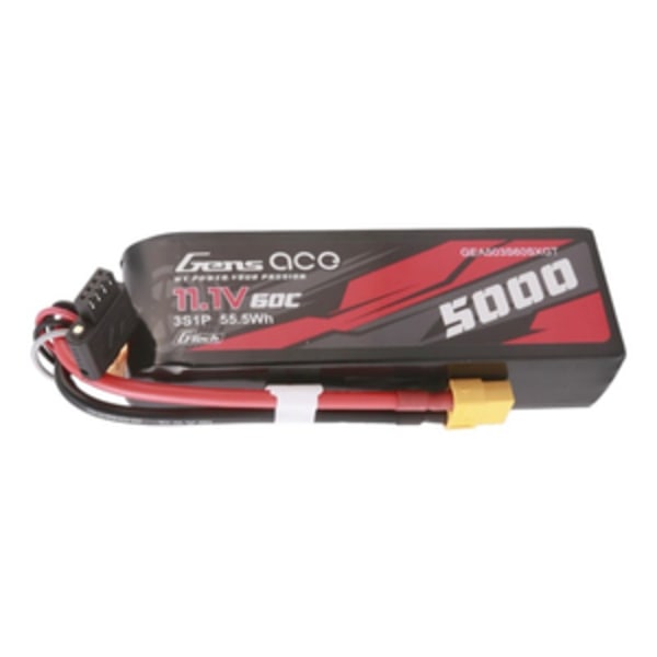 Gens ace G-Tech 5000mAh 11,1V 60C 3S1P Lipo i kort størrelse med XT60-stik