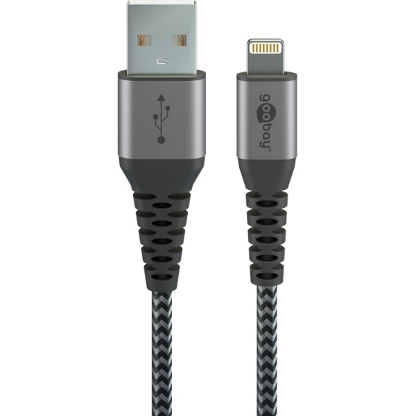 Lightning-USB-A textilkabel med metallkontakter, 1 m