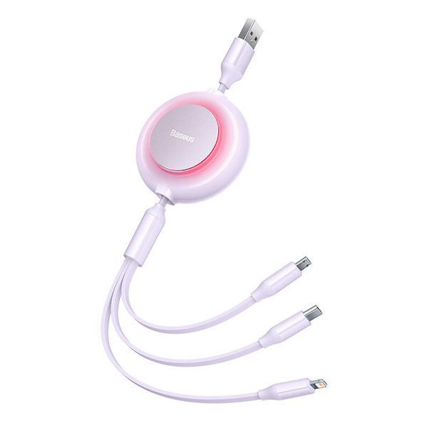 Baseus Bright Mirror 2, 3-i-1 USB 3-i-1-kabel för mikro-USB / USB-C / Lightning 3.5A 1.1m (lila)