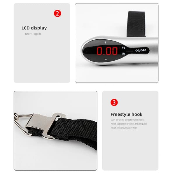 Digital Hanging Luggage Scale with LED Display High-Precision 50kg/110lb Travel Scale Silver Silver