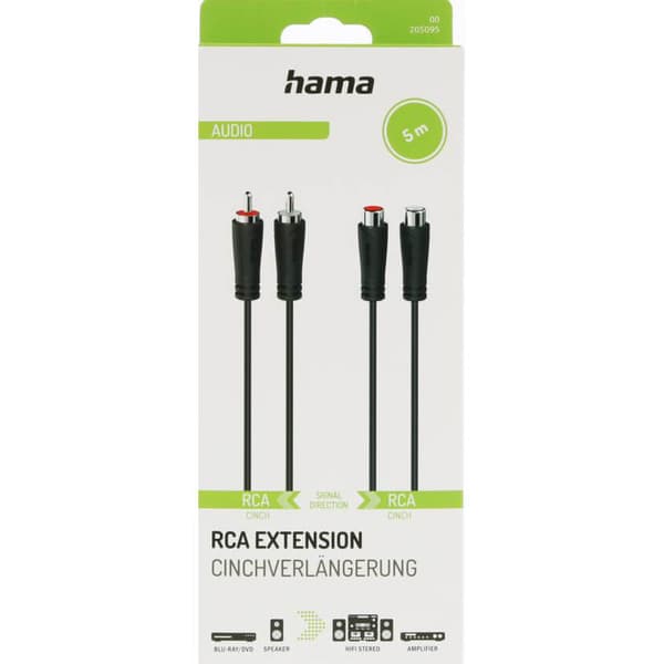 Cable Audio Extension 2 RCA Plugs - 2 RCA Sockets 5.0m