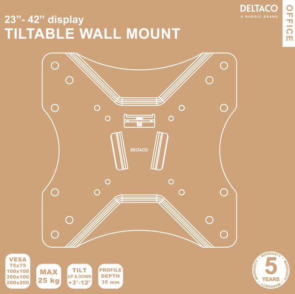 OFFICE Compact slim tilt wall mount, 23"-42", 25 kg, black
