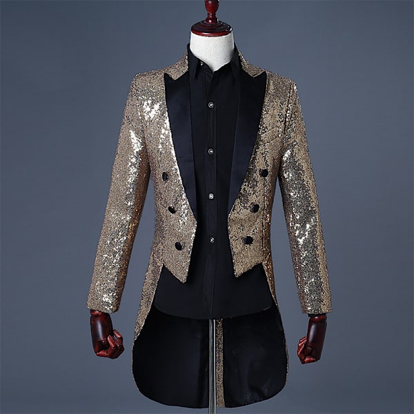 Herre Pailletter Smokingjakke, Scene Performance Blazer Guld S