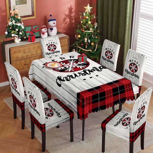 Julduks- och stolsöverdragset - Trämönsterdesign, Vattentät Polyester, Festlig Inredning