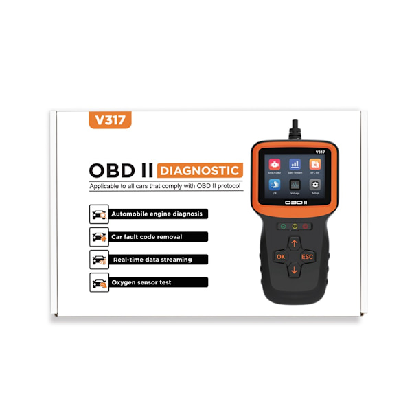 OBD2 Bilmotor Fejlkodedetektor - Diagnostisk Værktøj til Fejlkoder, Batterispænding og I/M Readiness