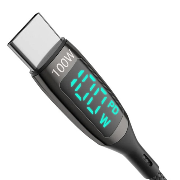 USB-C–USB-C-kaapeli BlitzWolf BW-TC23, näytöllä, 100 W, 1,8 m (musta)