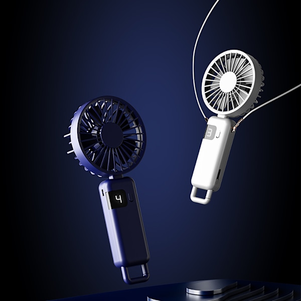 Digital Display Folding Fan Blå